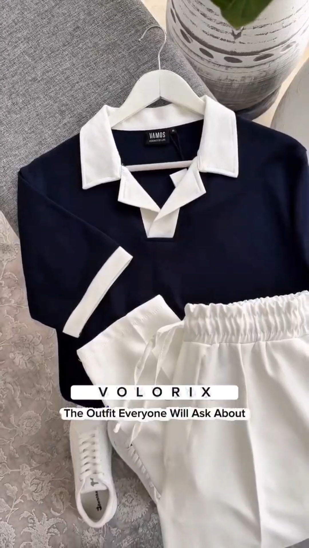 Navy blue polo & white classic pant