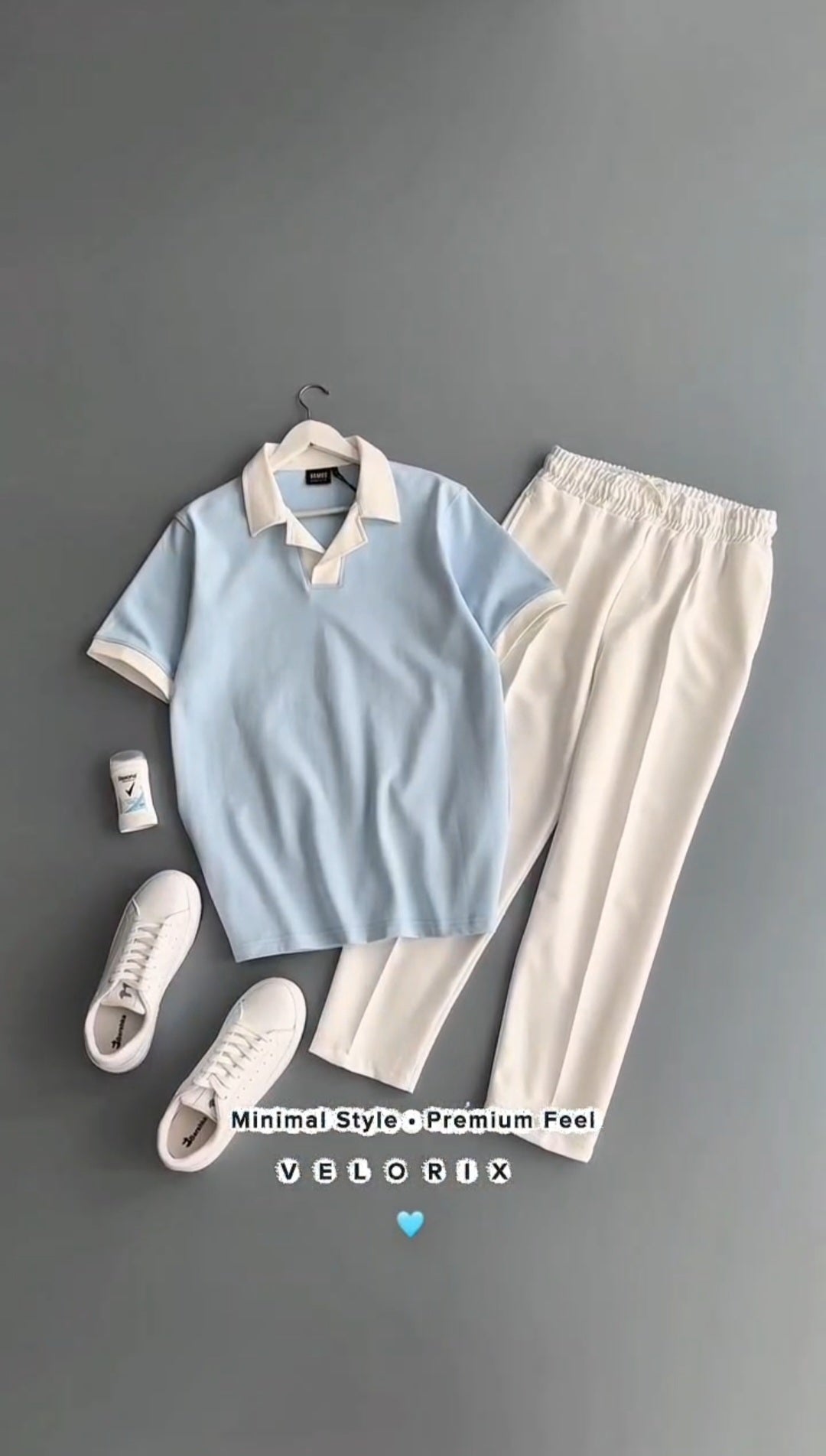 Baby blue polo & classic white pant