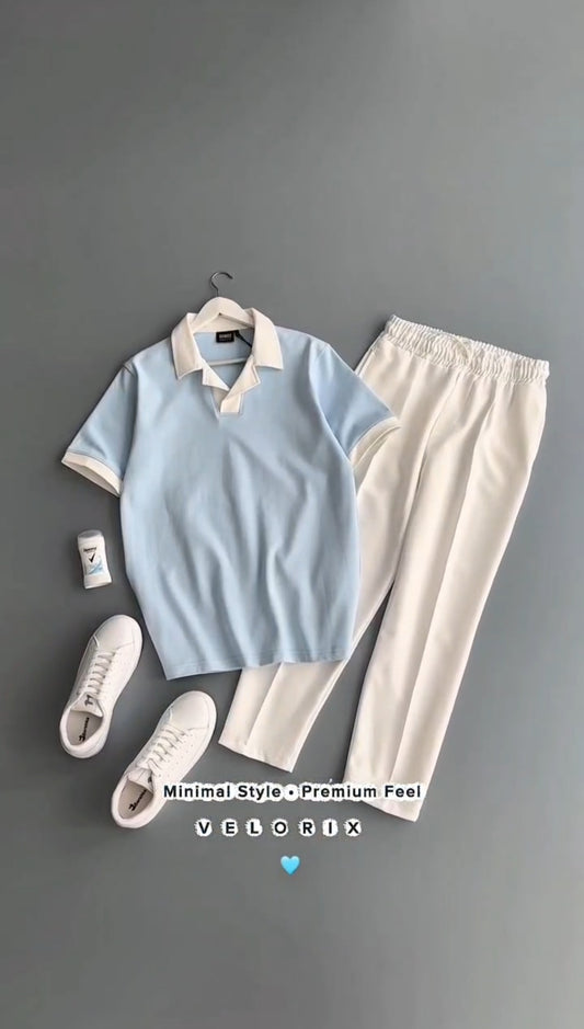Baby blue polo & classic white pant